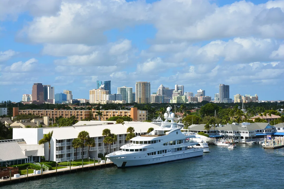 Downtown Fort Lauderdale skyline above a marina on the Intracoastal