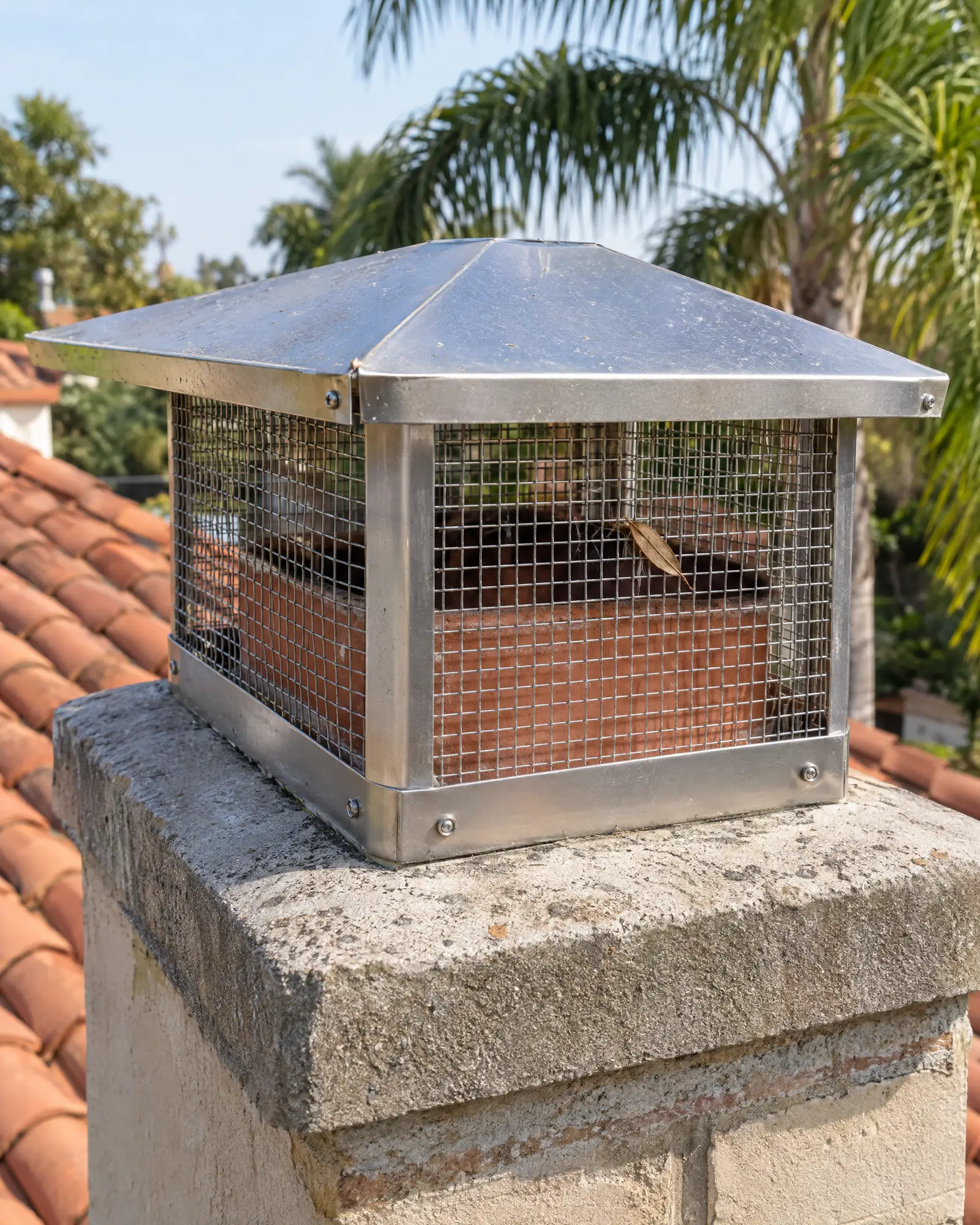 Stainless steel chimney cap with a mesh screen