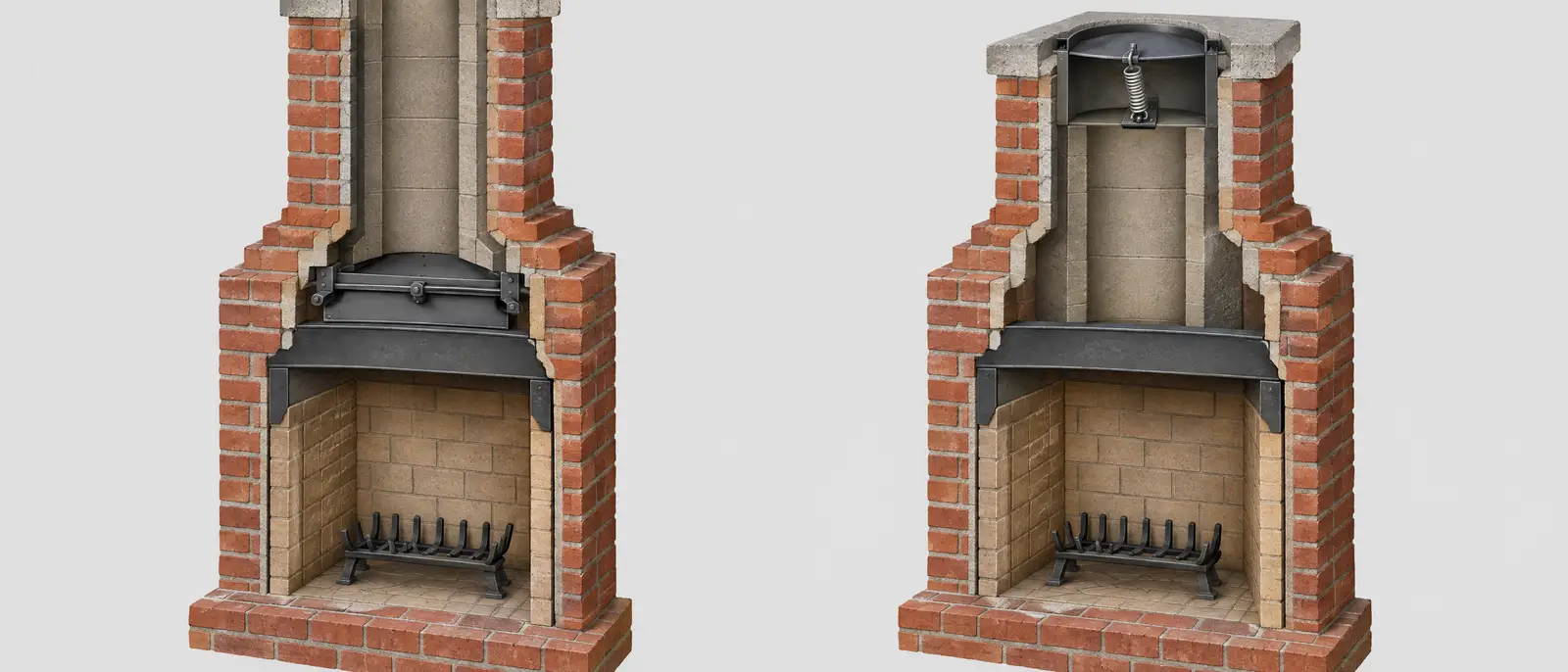 Illustration comparing a throat damper and a top-sealing damper